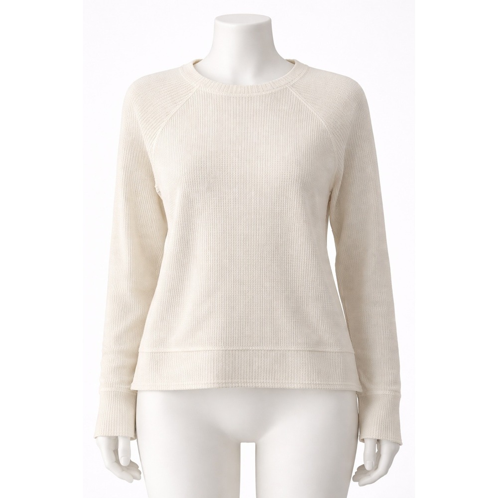 NWT Caslon Ivory Waffle Knit Thermal Top Raglan Long Sleeve Crew Neck Cream XS